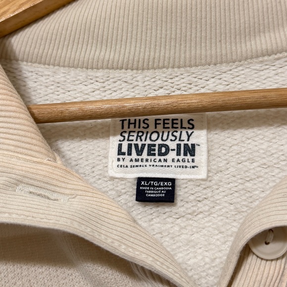 American Eagle Big Hug Henley Sweatshirt Size XL Striped Polo Pullover - Picture 3 of 7